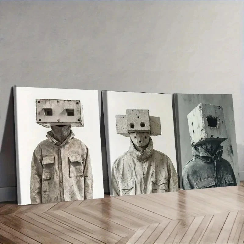 3pcs Cement man Wall Art Set Canvas Framed 40x60cm - High Quality Print 100% Australian Made Wall Canvas Ready to Hang - Bella Home Decor