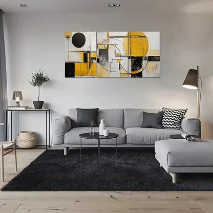 3pcs Geometric Yellow Black & White Metal Print Ready to Hang Art - Bella Home Decor