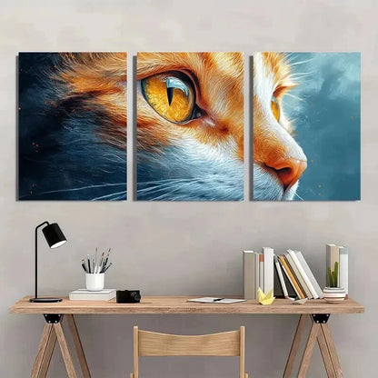 3pcs Orange & White Cat with Sparkling Eyes Wall Art Set Canvas Framed 40x60cm - High Quality Print 100% Australian Made Wall Canvas Ready to Hang - Bella Home Decor