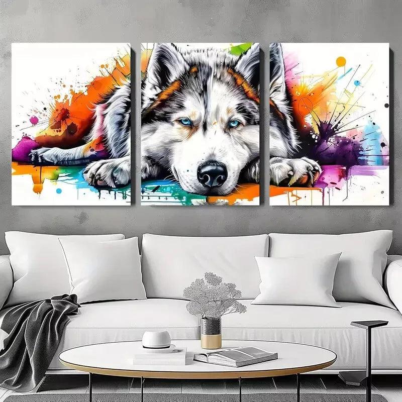 3pcs Vibrant Aesthetic Watercolor Dog Portrait Wall Art Set Canvas Framed 50x70cm - High Quality Print 100% Australian Made Wall Canvas Ready to Hang