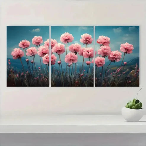 3pcs Sea Thrift Flower Armenia Marittima Wall Art Set Canvas Unframed - High Quality Print 100% Australian Made Wall Canvas