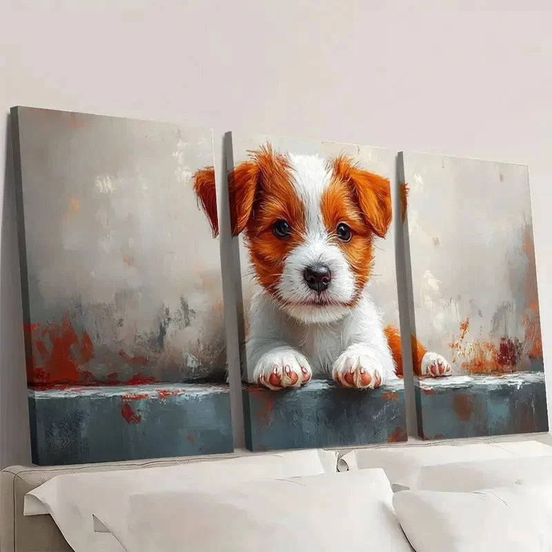 3pcs Adorable Puppy Whimsical Dog Wall Art Set Canvas Framed 60x90cm - High Quality Print 100% Australian Made Wall Canvas Ready to Hang - Bella Home Decor