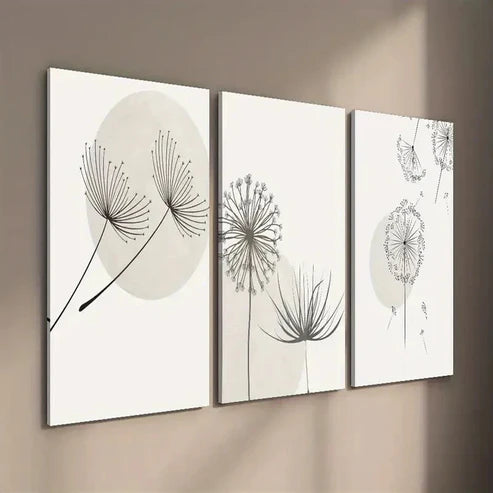 3pcs Black and White Dandelion Botanical Flower Wall Art Set Canvas Unframed - High Quality Print 100% Australian Made Wall Canvas