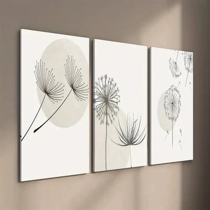 3pcs Black and White Dandelion Botanical Flower Wall Art Set Canvas Unframed - High Quality Print 100% Australian Made Wall Canvas