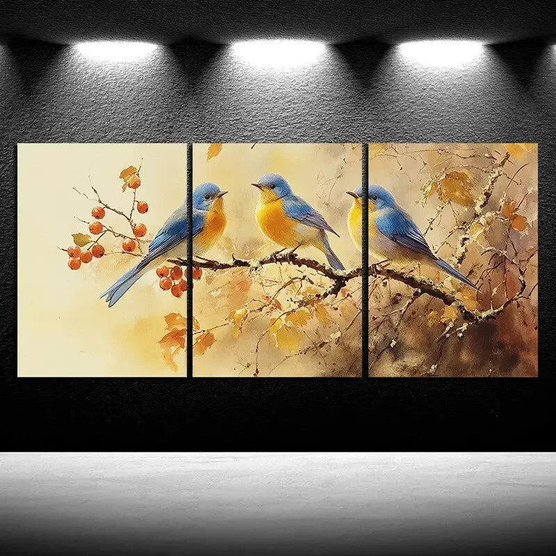 3pcs Bird on Branch Design Aesthetic Metal Print Ready to Hang Art - Bella Home Decor