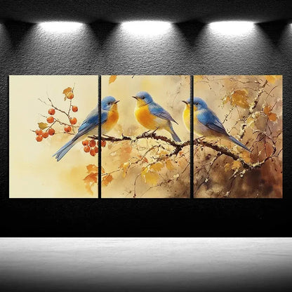 3pcs Bird on Branch Design Aesthetic Metal Print Ready to Hang Art - Bella Home Decor