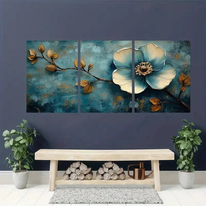 3pcs Jade Flower Perfect Blue Perfect Wall Art Set Canvas Framed 50x70cm - High Quality Print 100% Australian Made Wall Canvas Ready to Hang - Bella Home Decor