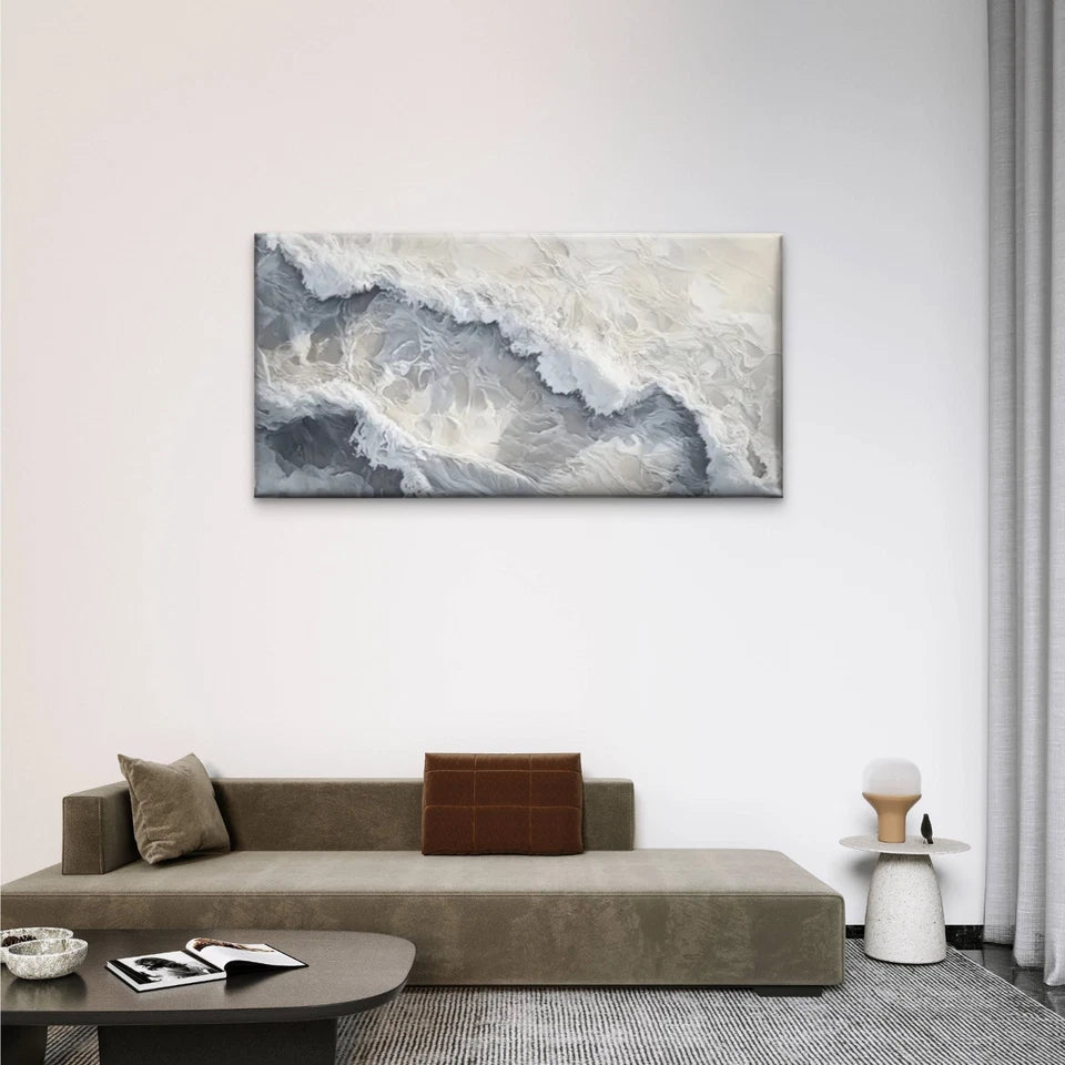 Waves Beach White Perfect Wall Art Canvas Office Home Room Framed 120x60cm
