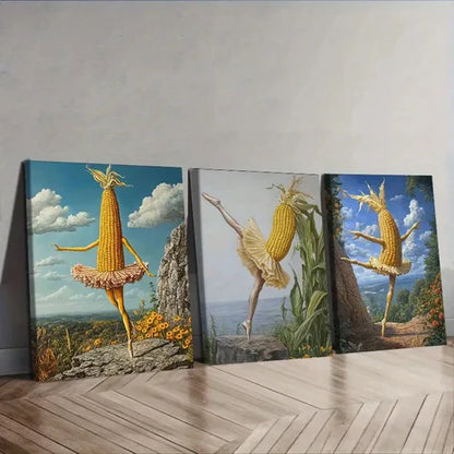 3pcs A corn with legs and a ballerina Wall Art Set Canvas Unframed - High Quality Print 100% Australian Made Wall Canvas - Bella Home Decor