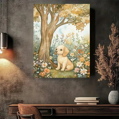 Beautiful Charming Golden Retriever Puppy In Floral 40x60cm Metal Print Ready to Hang - Bella Home Decor