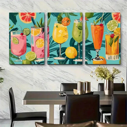 3pcs Retro Cocktail Seamless Artwork Perfect Wall Art Set Canvas Framed 40x60cm - High Quality Print 100% Australian Made Wall Canvas Ready to Hang