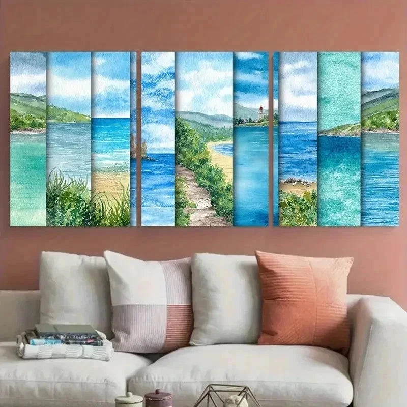 3pcs Coastal Scenery Beach Mountain Wall Art Set Canvas Framed 60x90cm - High Quality Print 100% Australian Made Wall Canvas Ready to Hang - Bella Home Decor