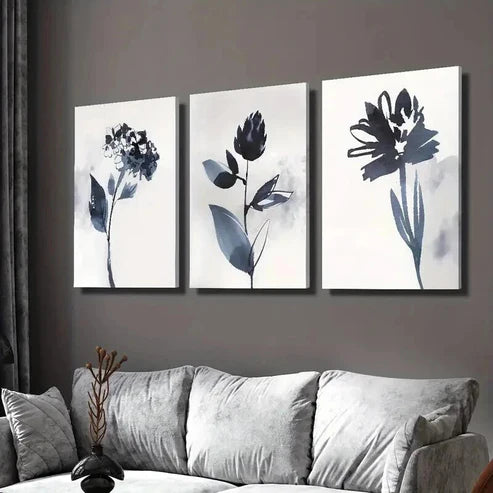 3pcs Classic Modern Blue Floral Painting Wall Art Canvas Unframed - High Quality Print 100% Australian Made Wall Canvas - Bella Home Decor