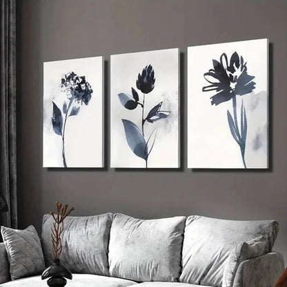 3pcs Classic Modern Blue Floral Painting Wall Art Canvas Unframed - High Quality Print 100% Australian Made Wall Canvas - Bella Home Decor
