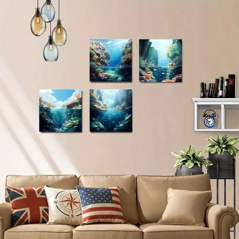 4pcs Dreamy Landscape Art Deco Classic Wall Art Canvas Framed