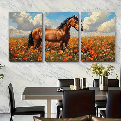 3pcs Horse Portrait Oil Painting Rural Perfect Wall Art Set Canvas Framed 50x70cm - High Quality Print 100% Australian Made Wall Canvas Ready to Hang