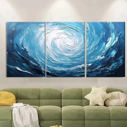 3pcs Abstract Blue White Swirl Painting Wall Art Set Canvas Framed 60x90cm - High Quality Print 100% Australian Made Wall Canvas Ready to Hang - Bella Home Decor