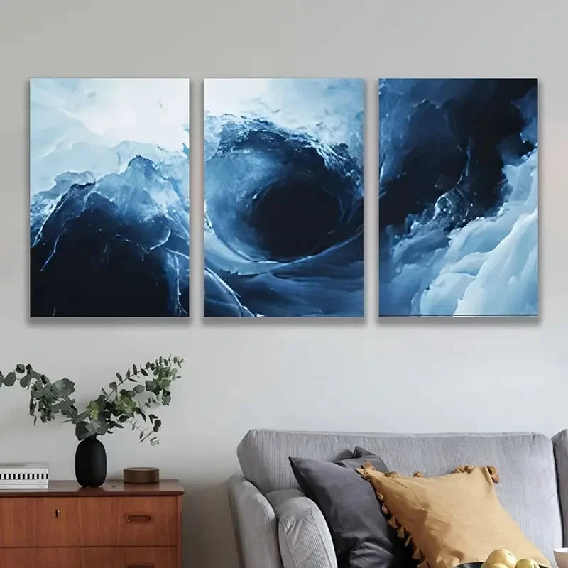 3pcs Blue Ocean Wave Abstract Art Wall Art Set Canvas Framed 50x70cm - High Quality Print 100% Australian Made Wall Canvas Ready to Hang - Bella Home Decor