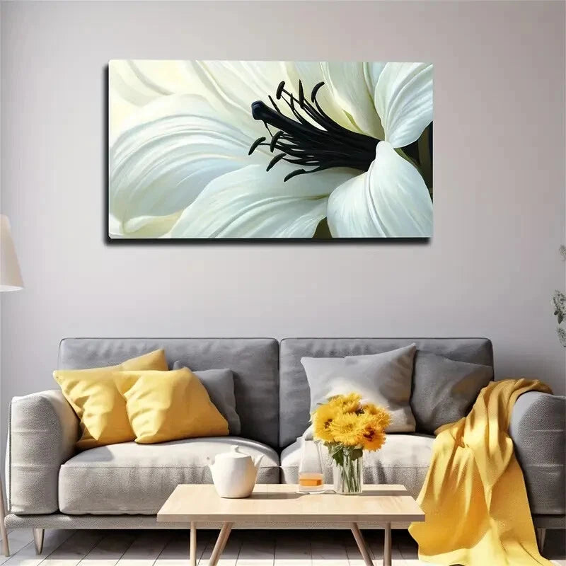 White Petals Of Lilies Have Wall Art Canvas Office Home Room Framed 120x60cm. - Bella Home Decor
