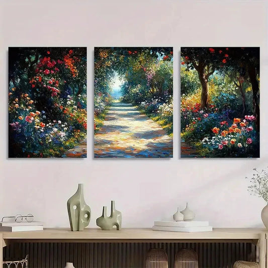 3pcs Monet Inspired Garden Vibrant Floral Metal Print Ready to Hang Art