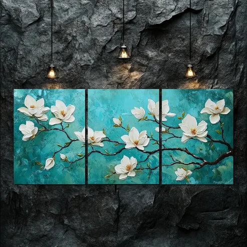3pcs Floral Flowers Beauty Blue Nature Perfect Wall Art Set Canvas Unframed - High Quality Print 100% Australian Made Wall Canvas