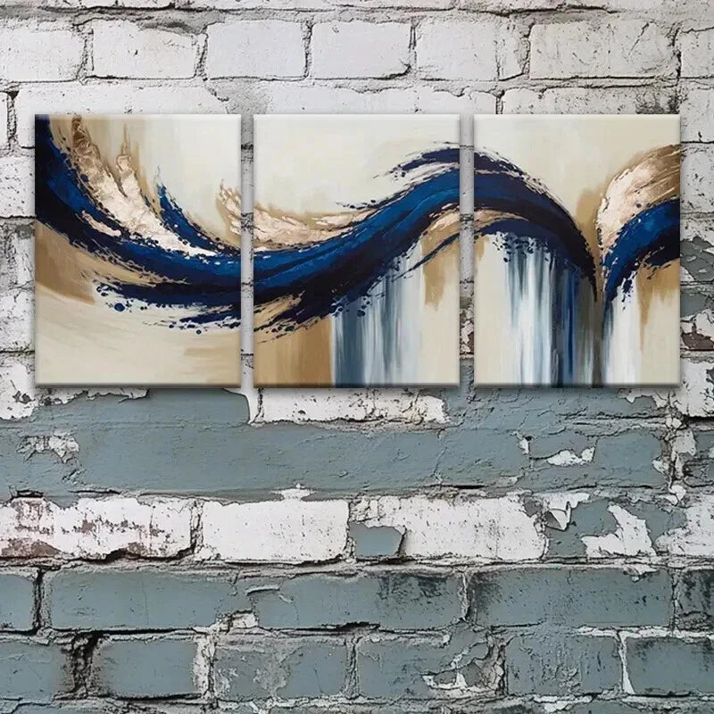 3pcs Contemporary Abstract Blue Golden Perfect Wall Art Set Canvas Framed 50x70cm - High Quality Print 100% Australian Made Wall Canvas Ready to Hang - Bella Home Decor