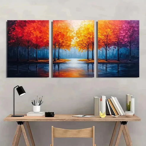 3pcs Abstract Colorful Tree Forest Wall Art Set Canvas Unframed - High Quality Print 100% Australian Made Wall Canvas - Bella Home Decor