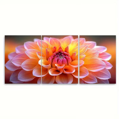 3pcs Soft Focus Macro Dahlia Painting Flowers Wall Art Set Canvas Framed 40x60cm - High Quality Print 100% Australian Made Wall Canvas Ready to Hang
