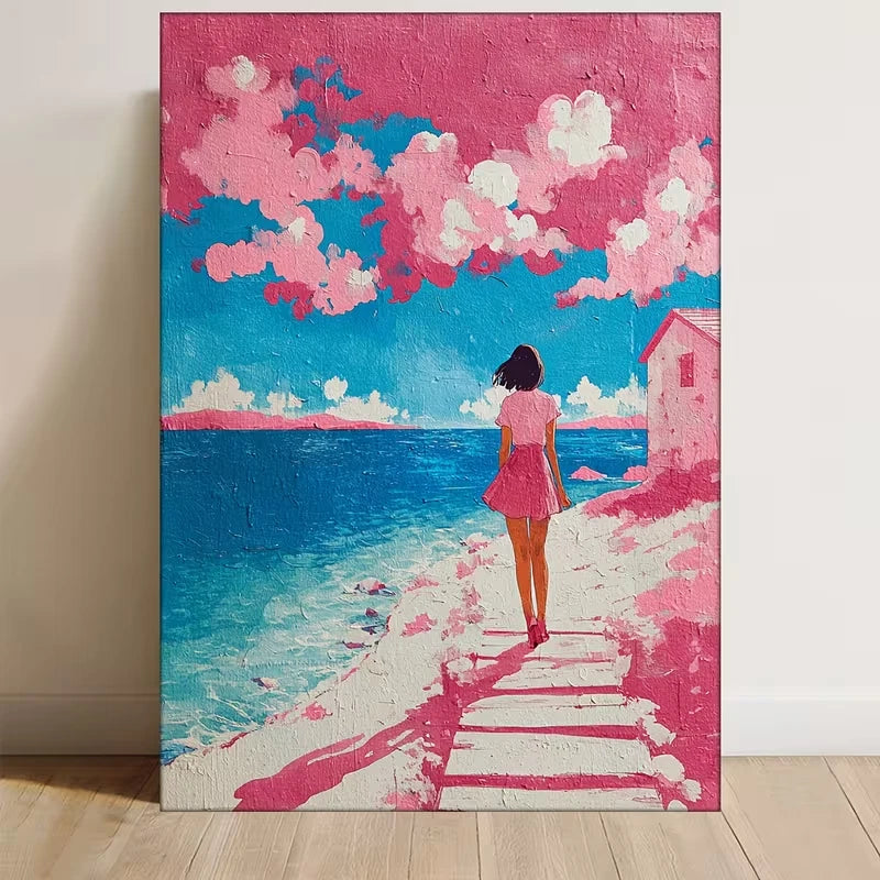 Abstract Beach Pink Coastal Art - Retro Metal Print Ready to Hang