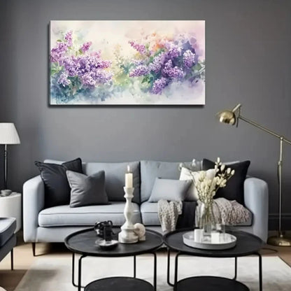 Two Bunches Of Purple Flowers Wall Art Canvas Office Home Room Framed 120x60cm