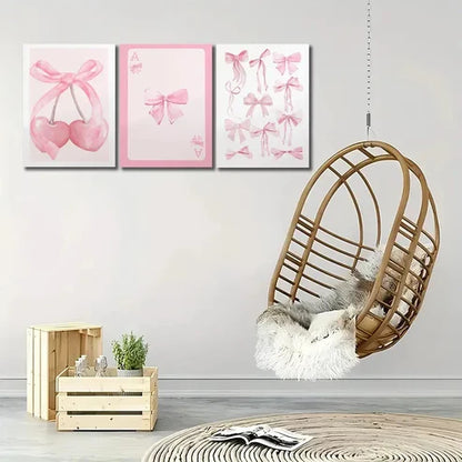 3pcs Trendy Pink Bows Wall Art Set Canvas Unframed - High Quality Print 100% Australian Made Wall Canvas