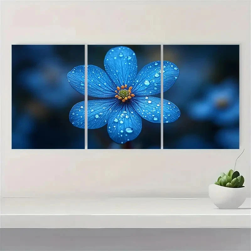 3pcs Blue Flower Painting Starwort FJ    Wall Art Set Canvas Framed 50x70cm - High Quality Print 100% Australian Made Wall Canvas Ready to Hang - Bella Home Decor