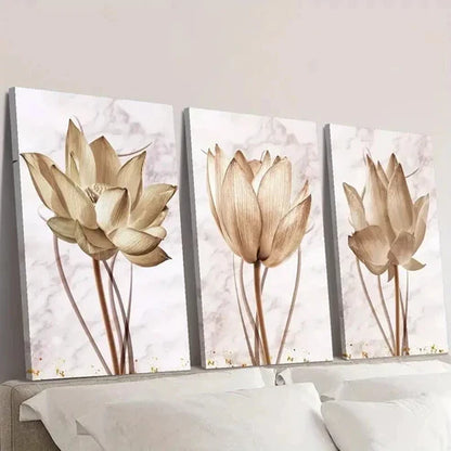 3pcs Golden Lotus Close Up Decorative Wall Art Canvas Unframed - High Quality Print 100% Australian Made Wall Canvas - Bella Home Decor