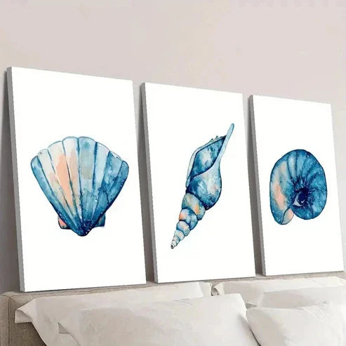 3pcs Seashell Conch Snail Shell Marine Life Wall Art Canvas Unframed - High Quality Print 100% Australian Made Wall Canvas