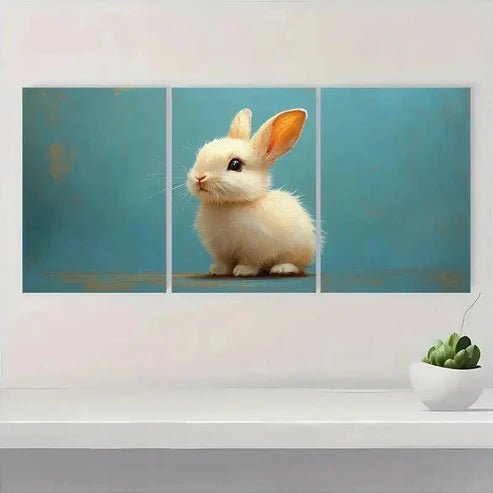 3pcs Adorable White Rabbit R Wall Art Set Canvas Unframed - High Quality Print 100% Australian Made Wall Canvas