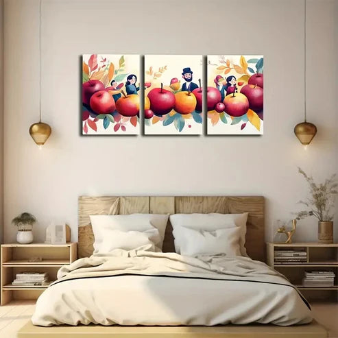 3pcs Vibrant Leaves and Apples Wall Art Canvas Unframed - High Quality Print 100% Australian Made Wall Canvas