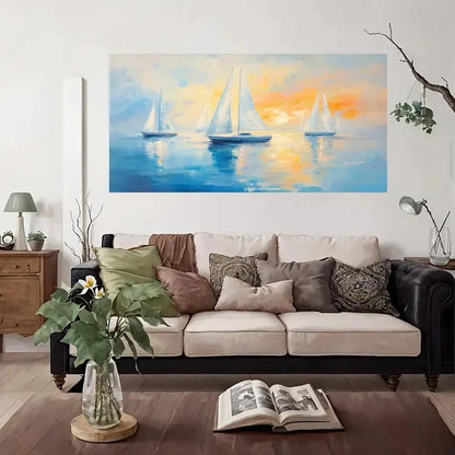 Sailboats Sunset Ocean Wall Art Canvas Office Home Room Framed 120x60cm
