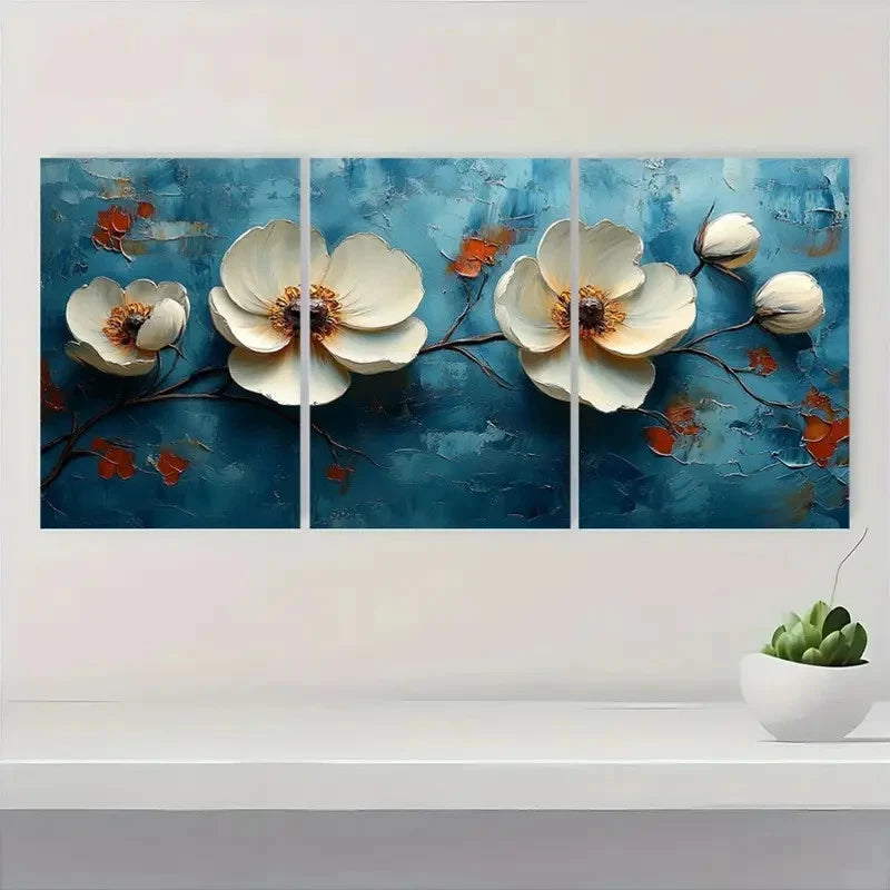 3pcs  Original White Flower  BN   Wall Art Set Canvas Framed 60x90cm - High Quality Print 100% Australian Made Wall Canvas Ready to Hang - Bella Home Decor