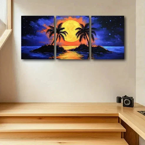 3pcs Vibrant Palm Tree and Ocean View Wall Art Canvas Unframed - High Quality Print 100% Australian Made Wall Canvas