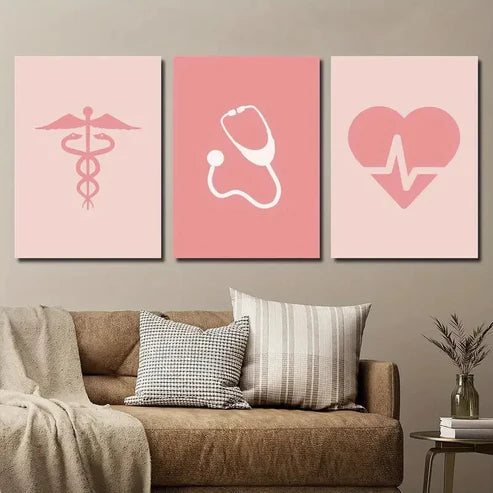 3pcs Pink Medical Decor Wall Art Set Canvas Unframed - High Quality Print 100% Australian Made Wall Canvas