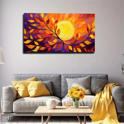 Vibrant Autumn Leaves Sun Wall Art Canvas Office Home Room Framed 120x60cm