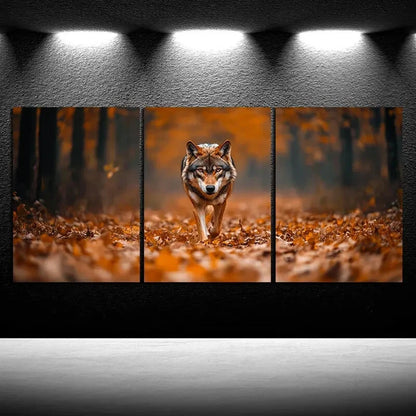 3pcs Lonely and Proud Wolf Triple Mural Metal Print Ready to Hang Art - Bella Home Decor