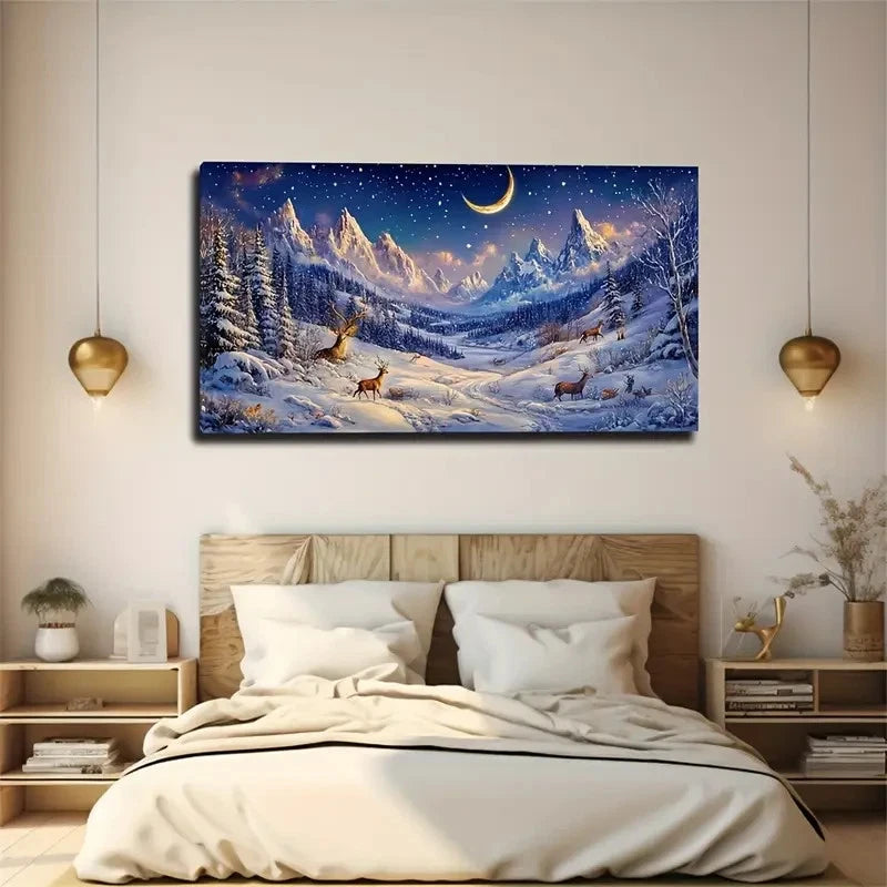 Winter Snow Scene Décor Wall Art Canvas Office Home Room Framed 120x60cm
