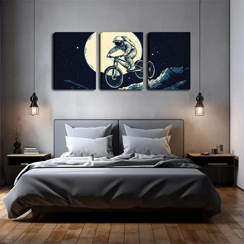 3pcs Vintage Astronaut & Motorcycle Wall Art Set Canvas Unframed - High Quality Print 100% Australian Made Wall Canvas