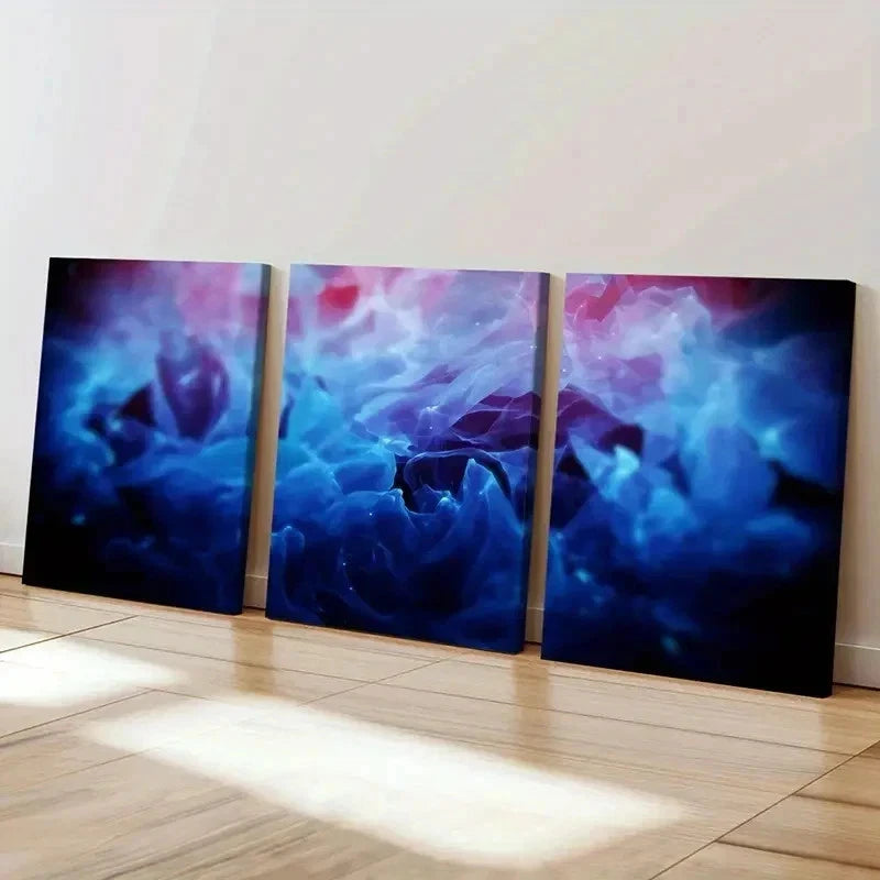 3pcs Abstract Psychedelic Aesthetic Blue Smoke Wall Art Set Canvas Framed 40x60cm - High Quality Print 100% Australian Made Wall Canvas Ready to Hang - Bella Home Decor