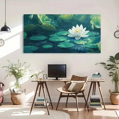 Serene Water Lily Modern Décor Wall Art Canvas Office Home Room Framed 120x60cm - Bella Home Decor