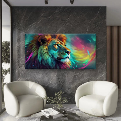 Abstract Colorful Lion Wall Art Canvas Office Home Room Framed 120x60cm - Bella Home Decor