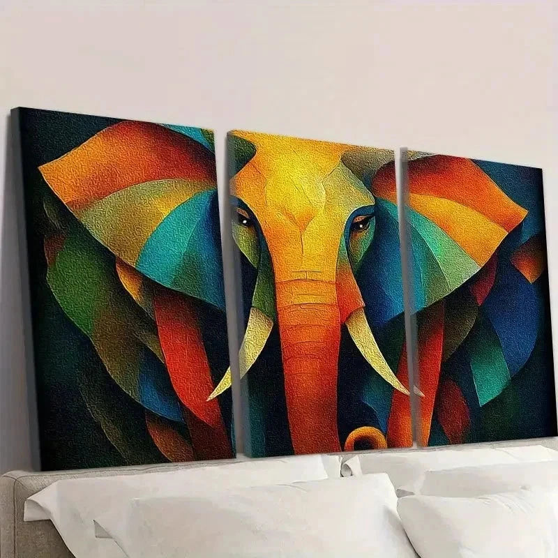 3pcs Abstract Colorful Elephant Wall Art Set Canvas Framed 40x60cm - High Quality Print 100% Australian Made Wall Canvas Ready to Hang - Bella Home Decor