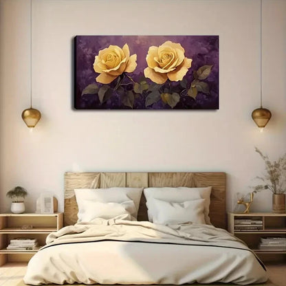 Elegant Yellow Roses Décor Wall Art Canvas Office Home Room Framed 120x60cm