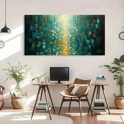Modern Abstract Teal & Golden Wall Art Canvas Office Home Room Framed 120x60cm - Bella Home Decor